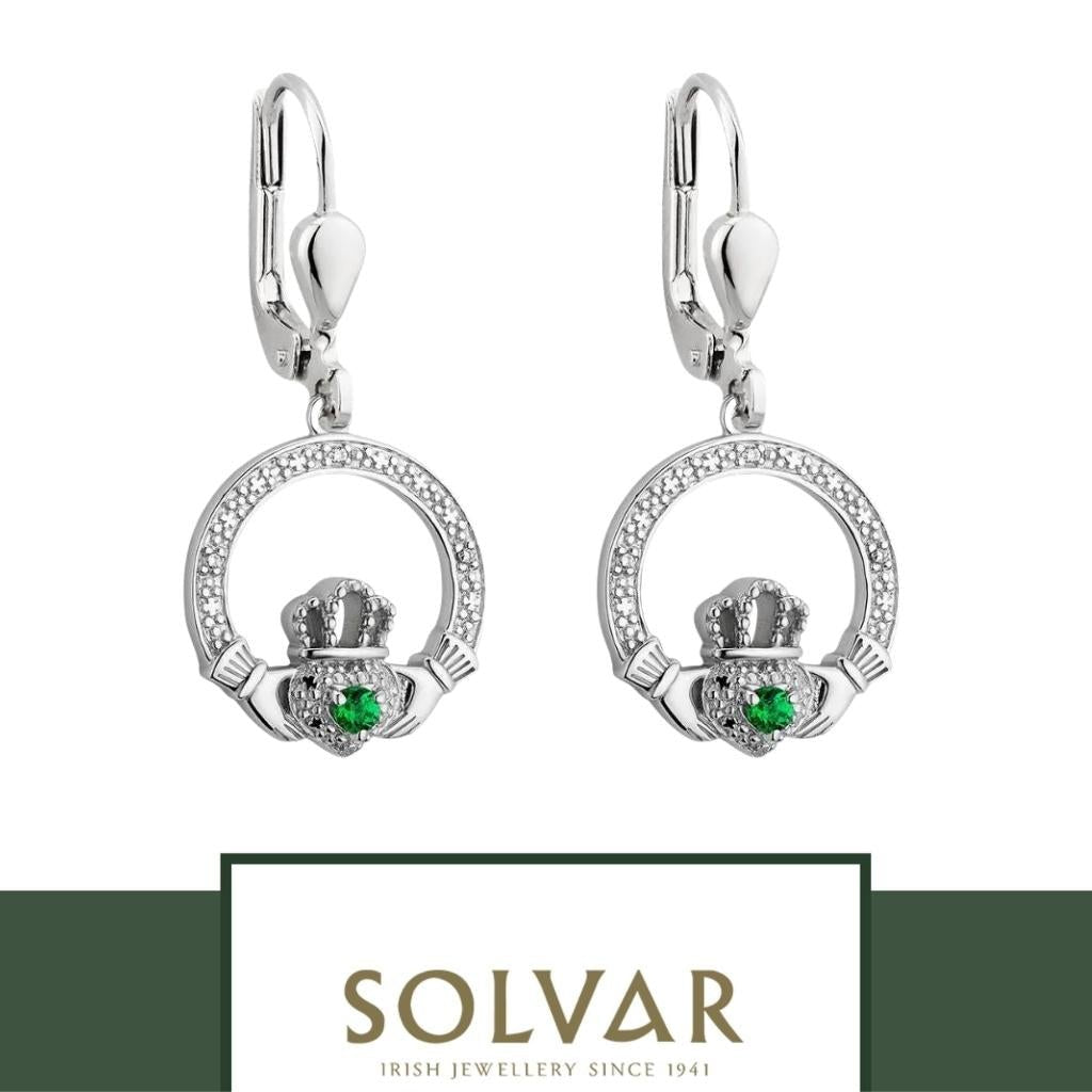 Sterling Silver Crystal Illusion Claddagh Drop Earrings