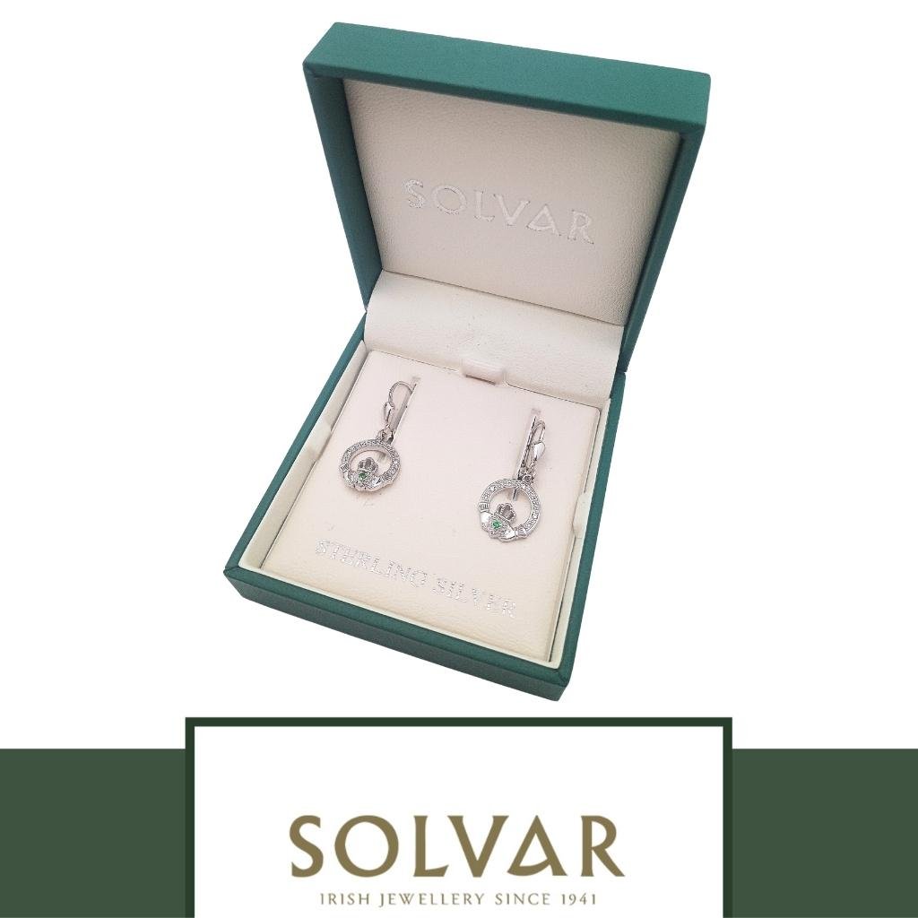 Sterling Silver Crystal Illusion Claddagh Drop Earrings