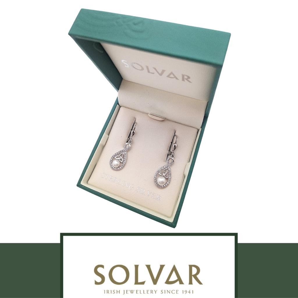 Sterling Silver Crystal & Pearl Twisted Trinity Knot Earrings