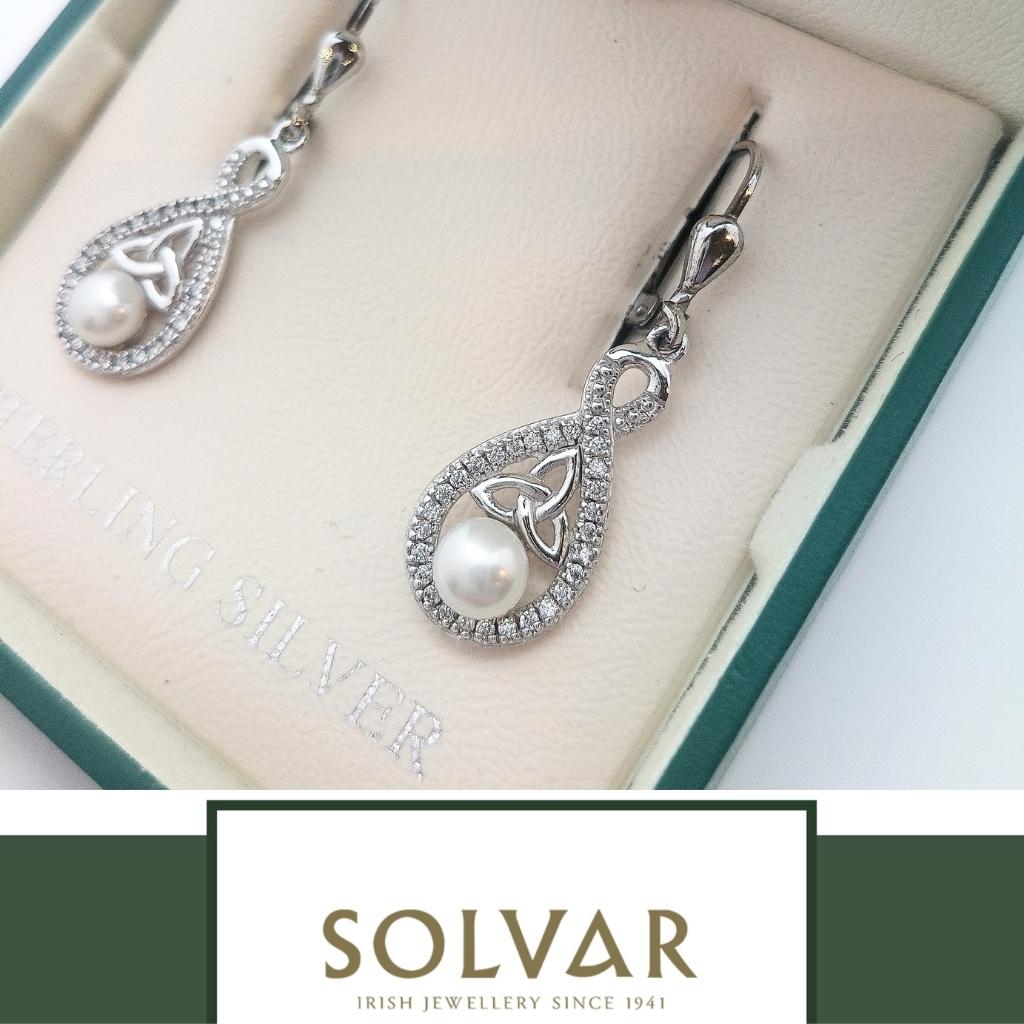 Sterling Silver Crystal & Pearl Twisted Trinity Knot Earrings