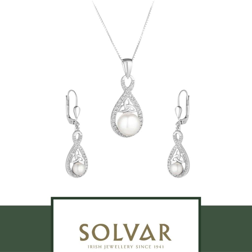 Sterling Silver Crystal & Pearl Twisted Trinity Knot Earrings