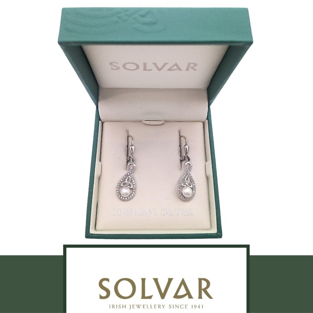Sterling Silver Crystal & Pearl Twisted Trinity Knot Earrings