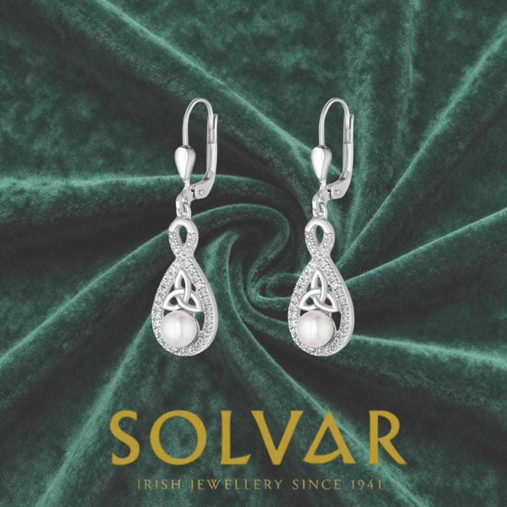 Sterling Silver Crystal & Pearl Twisted Trinity Knot Earrings