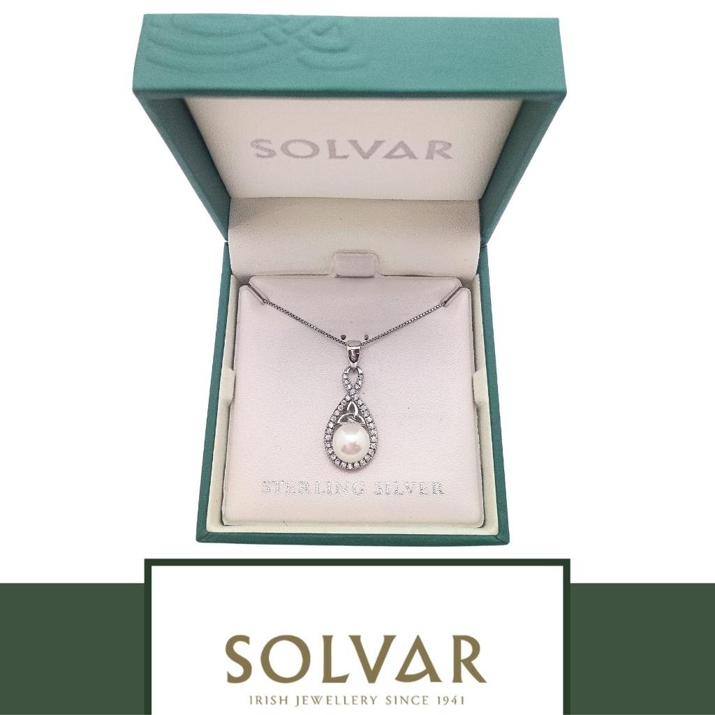 Sterling Silver Crystal & Pearl Twisted Trinity Knot Necklace