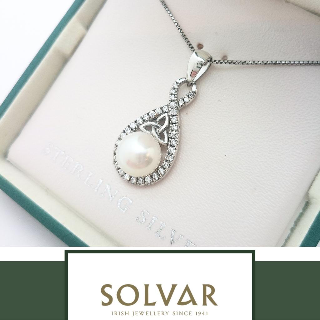 Sterling Silver Crystal & Pearl Twisted Trinity Knot Necklace