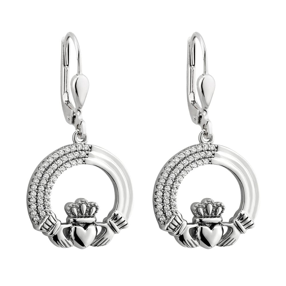 Sterling Silver Crystal Triple Line Claddagh Necklace - The Celtic Gift Store - Earrings
