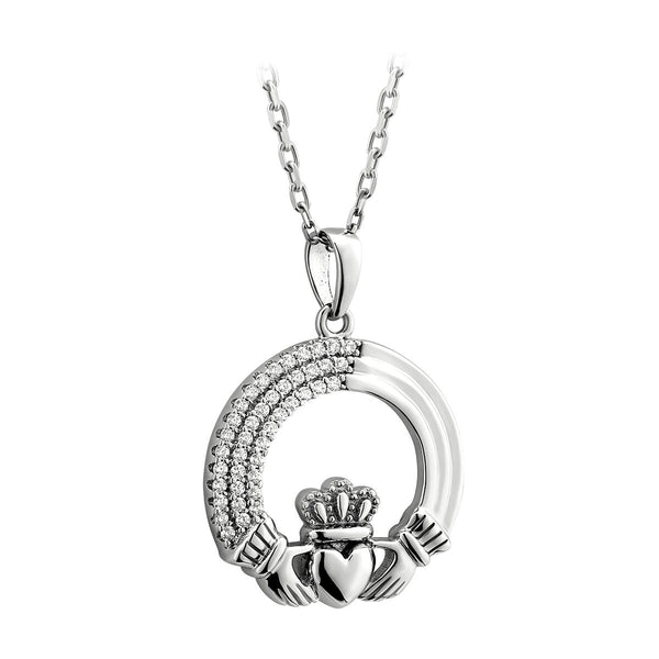 Sterling Silver Crystal Triple Line Claddagh Necklace - The Celtic Gift Store - Necklaces