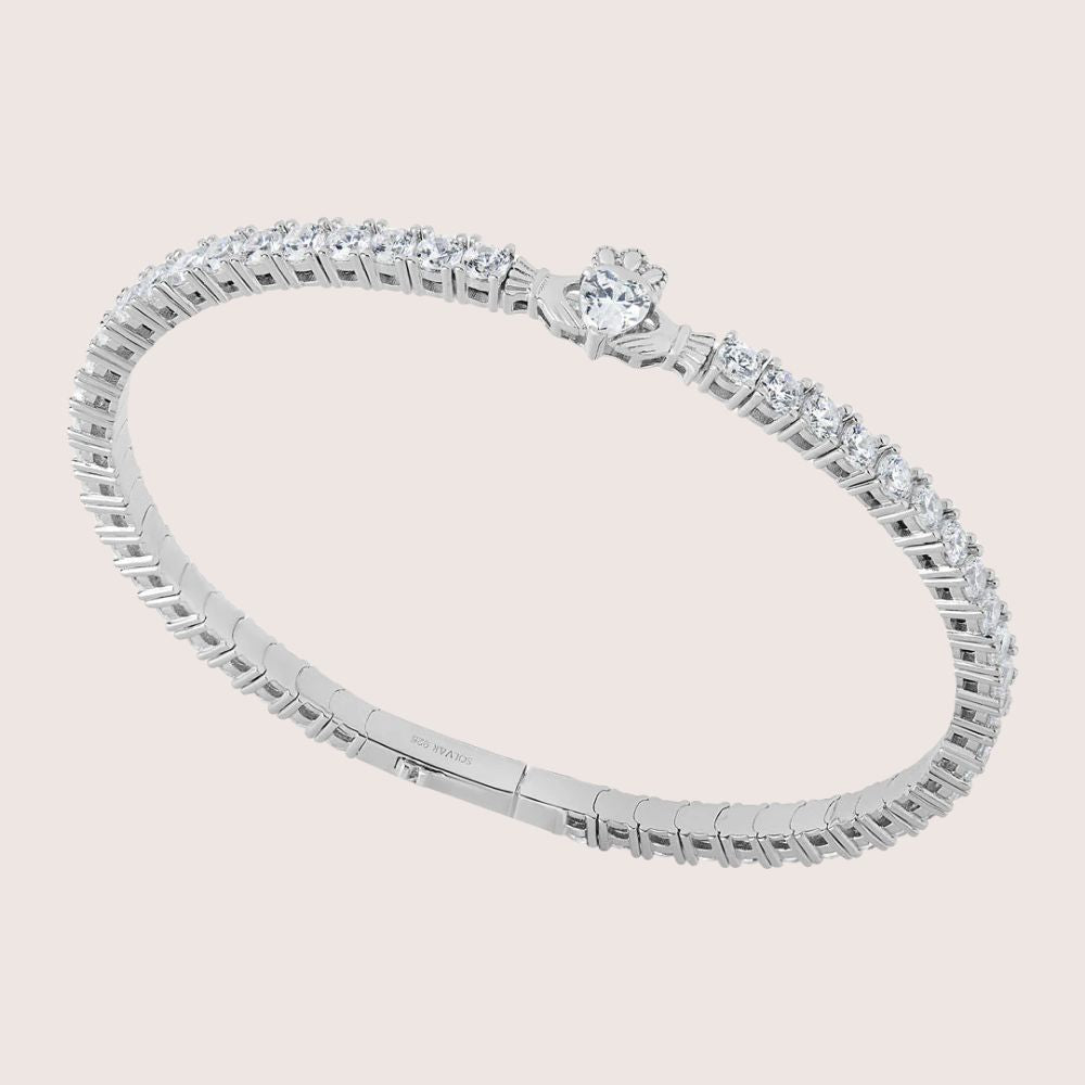 Sterling Silver CZ Claddagh Tennis Bracelet