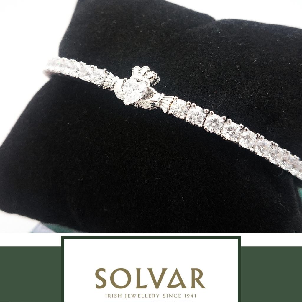 Sterling Silver CZ Claddagh Tennis Bracelet