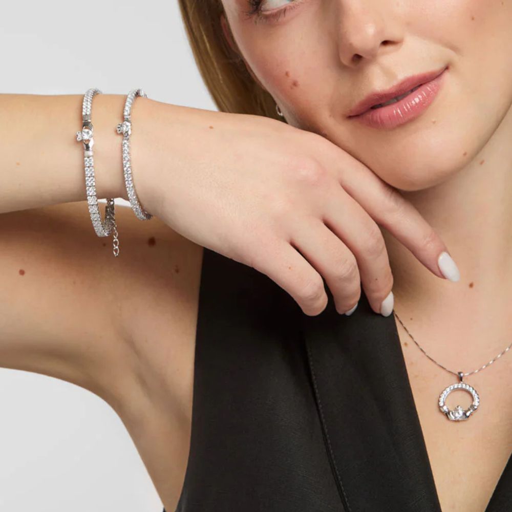 Sterling Silver CZ Claddagh Tennis Bracelet