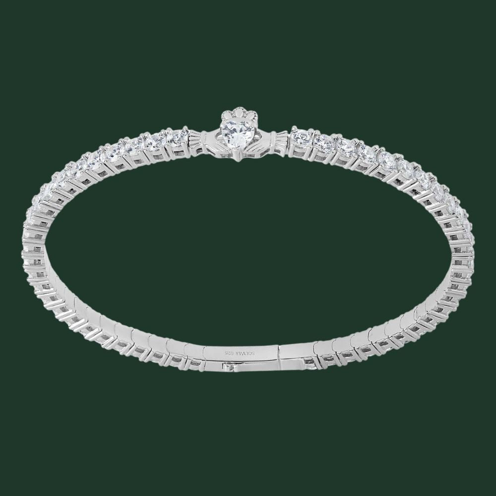 Sterling Silver CZ Claddagh Tennis Bracelet