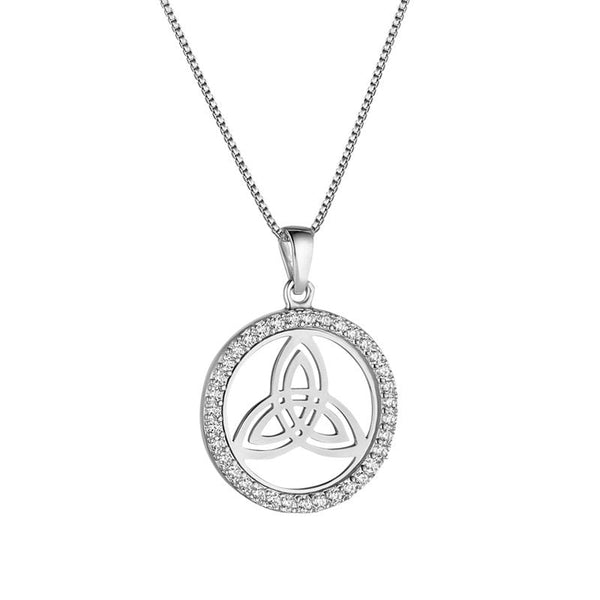 Sterling Silver CZ Round Trinity Knot Necklace - The Celtic Gift Store - Necklaces