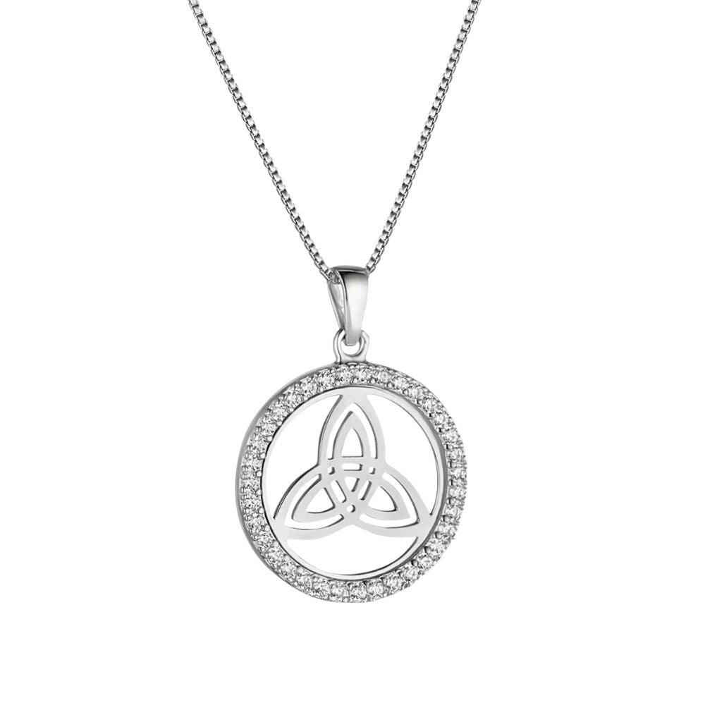 Sterling Silver CZ Round Trinity Knot Necklace - The Celtic Gift Store - Necklaces