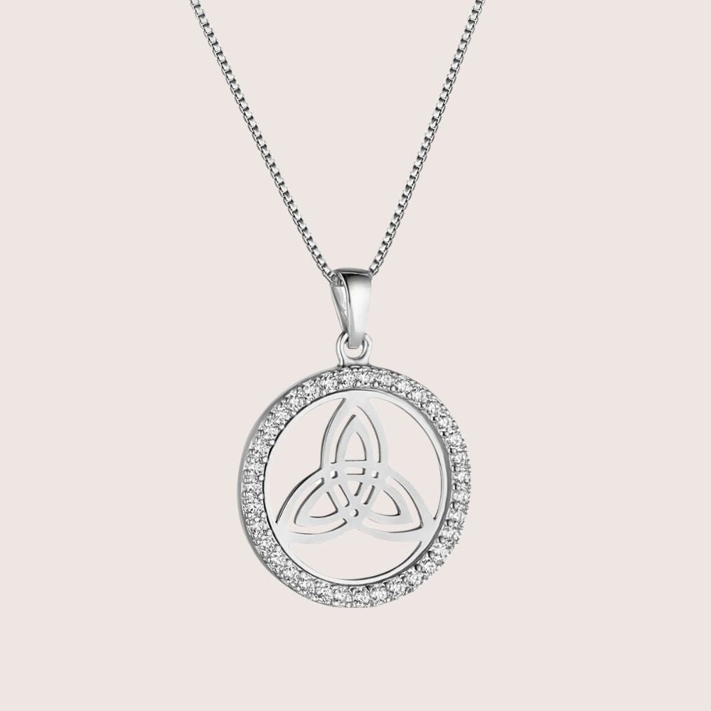 Sterling Silver CZ Round Trinity Knot Necklace