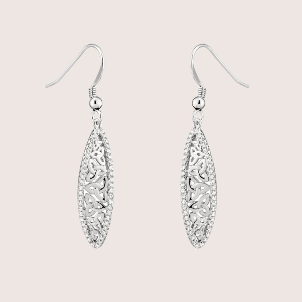 Sterling Silver CZ Trinity Knot Twist Earrings