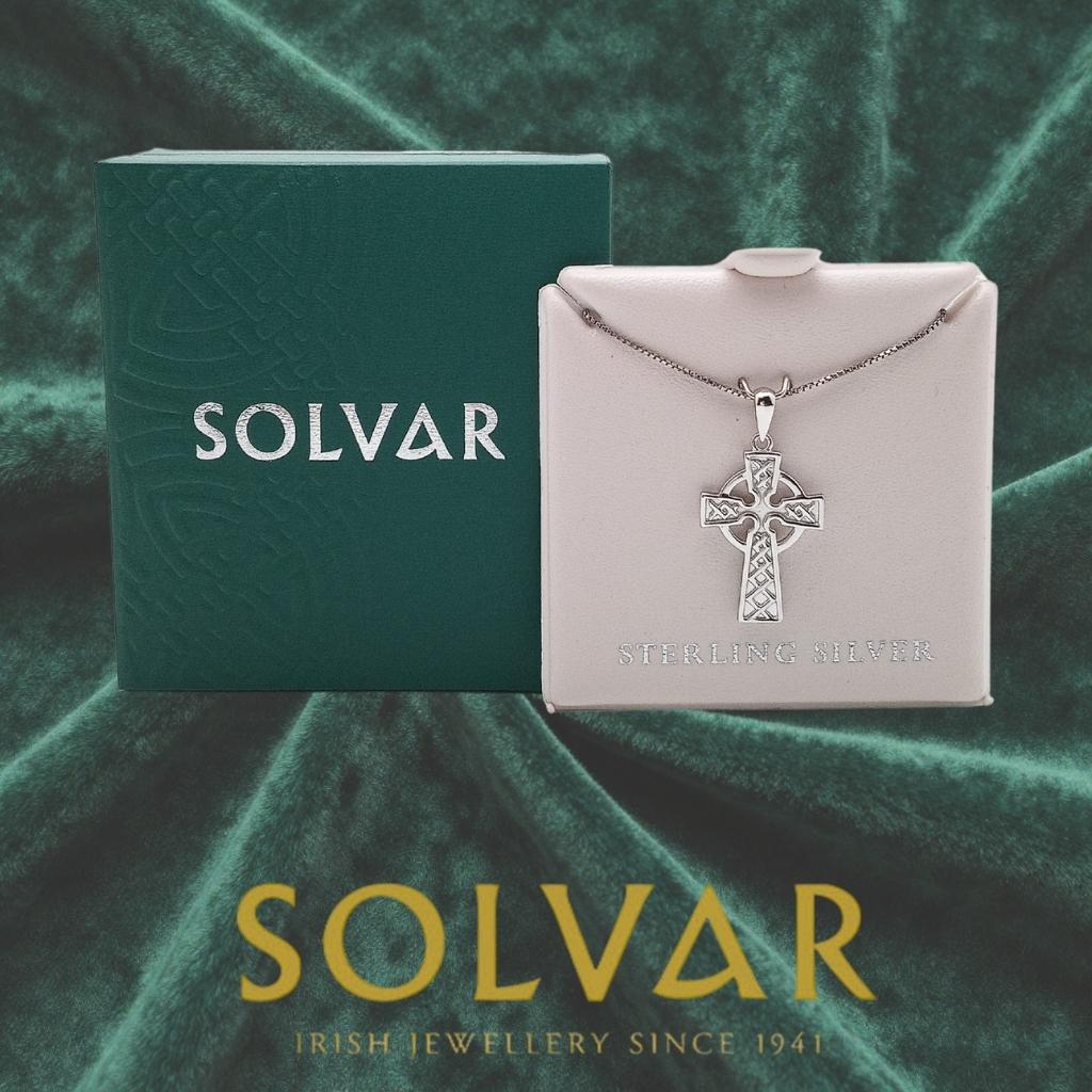 Sterling Silver Embossed Celtic Cross Necklace by Solvar Jewelry - Necklaces