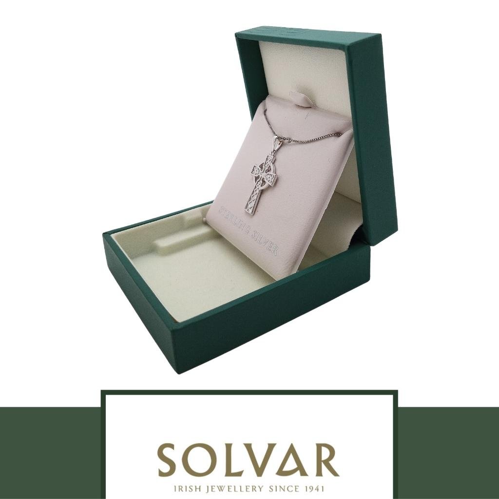 Sterling Silver Embossed Celtic Cross Necklace by Solvar Jewelry - Necklaces