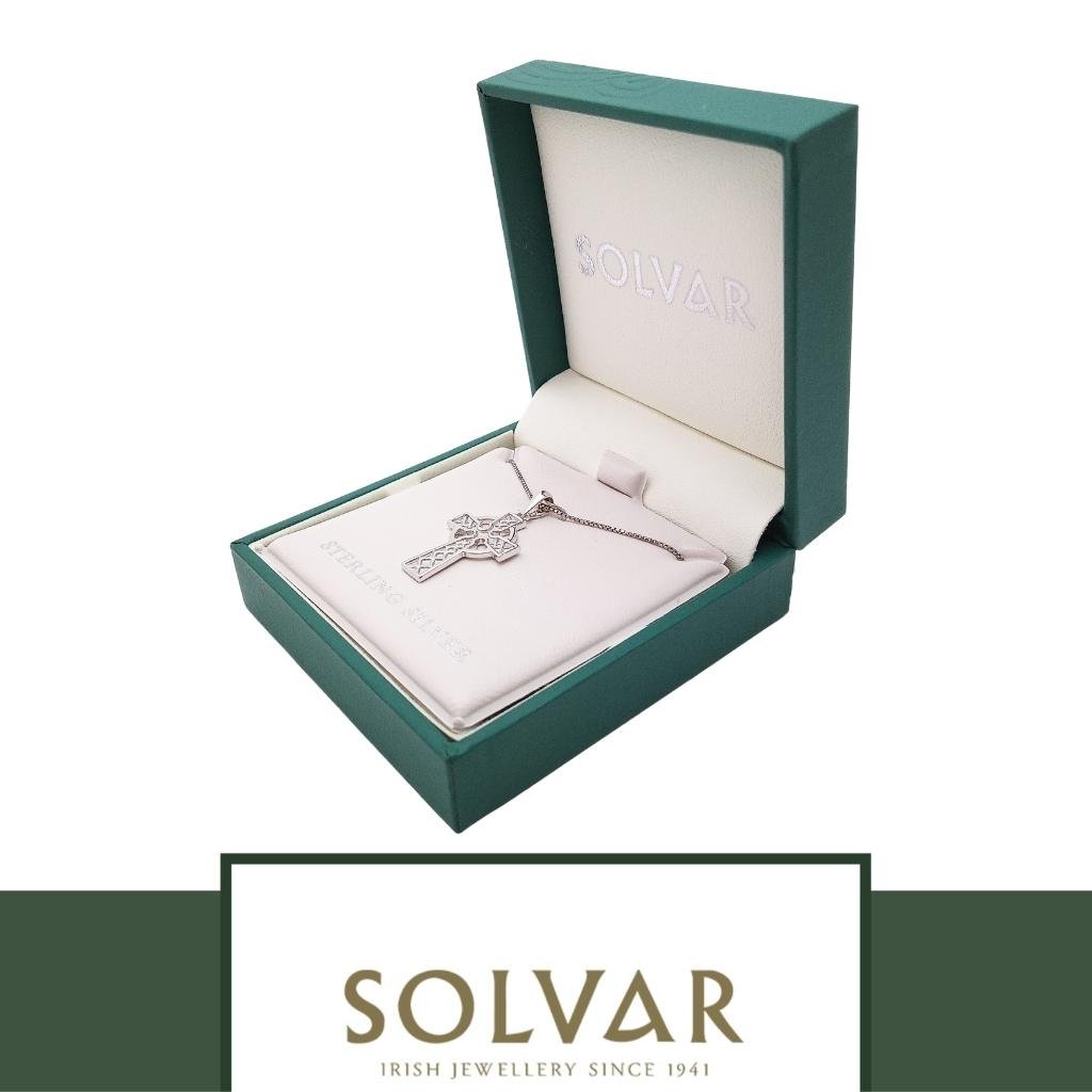 Sterling Silver Embossed Celtic Cross Necklace by Solvar Jewelry - Necklaces