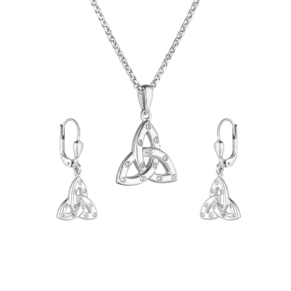Sterling Silver Flush Set CZ Trinity Knot Drop Earrings