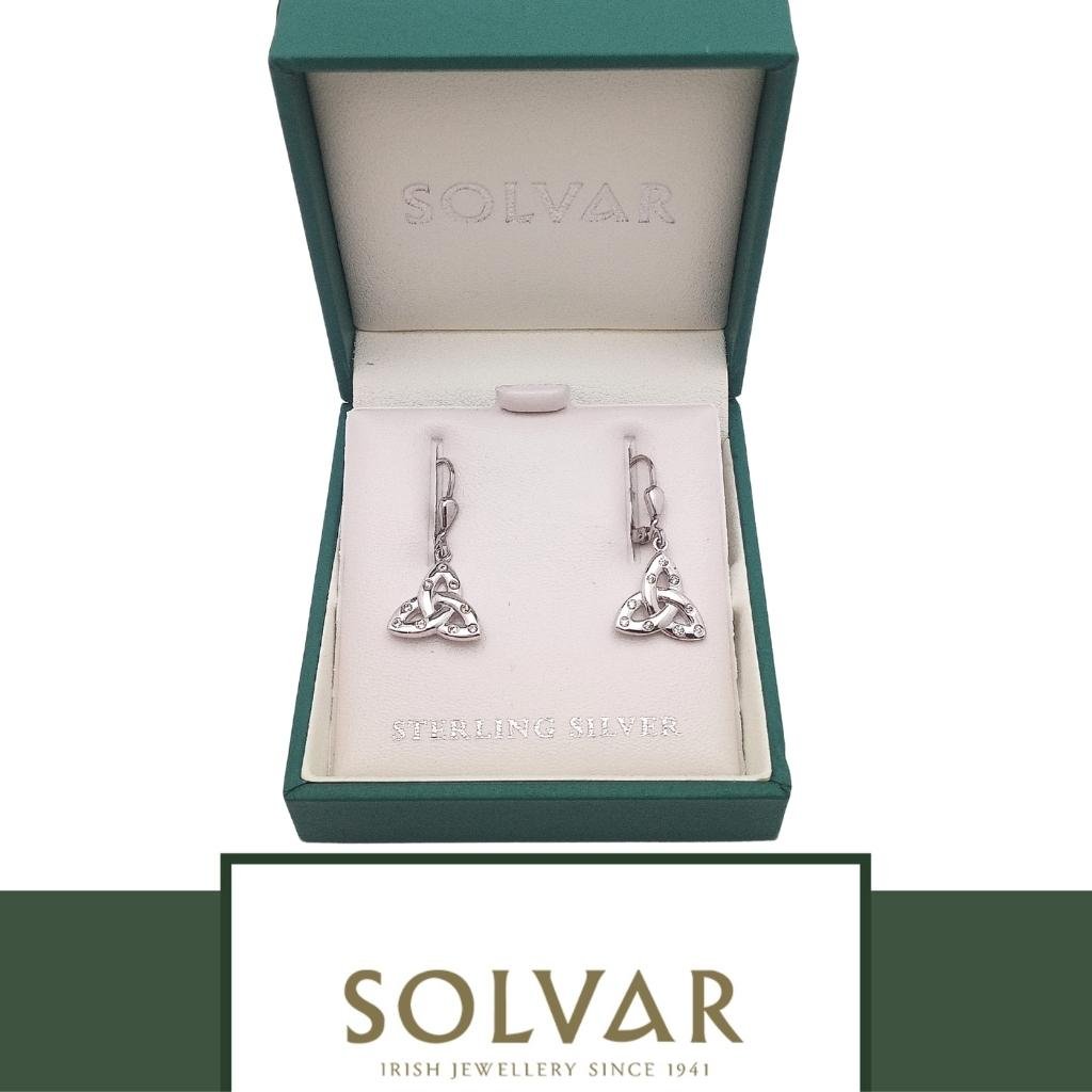 Sterling Silver Flush Set CZ Trinity Knot Drop Earrings