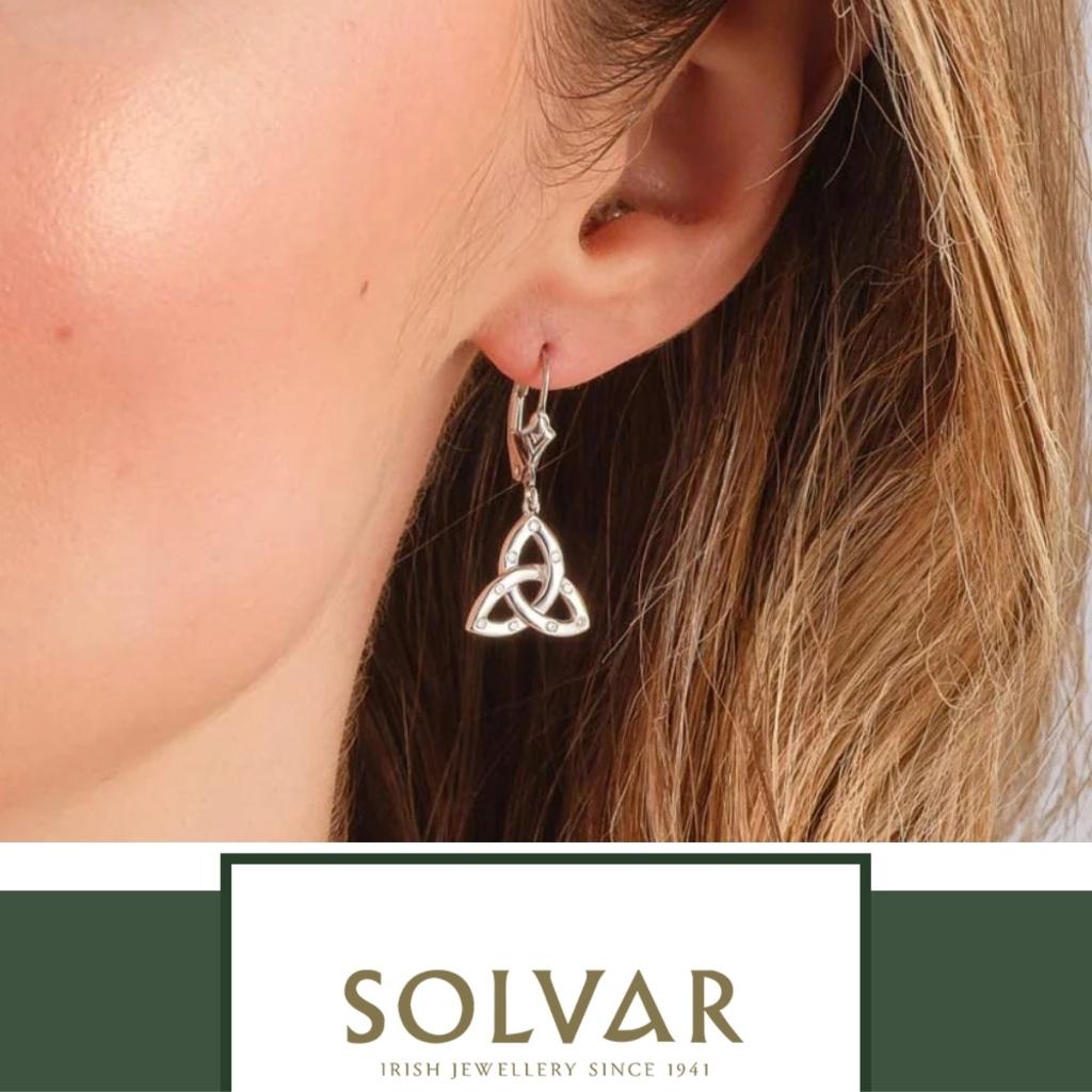 Sterling Silver Flush Set CZ Trinity Knot Drop Earrings