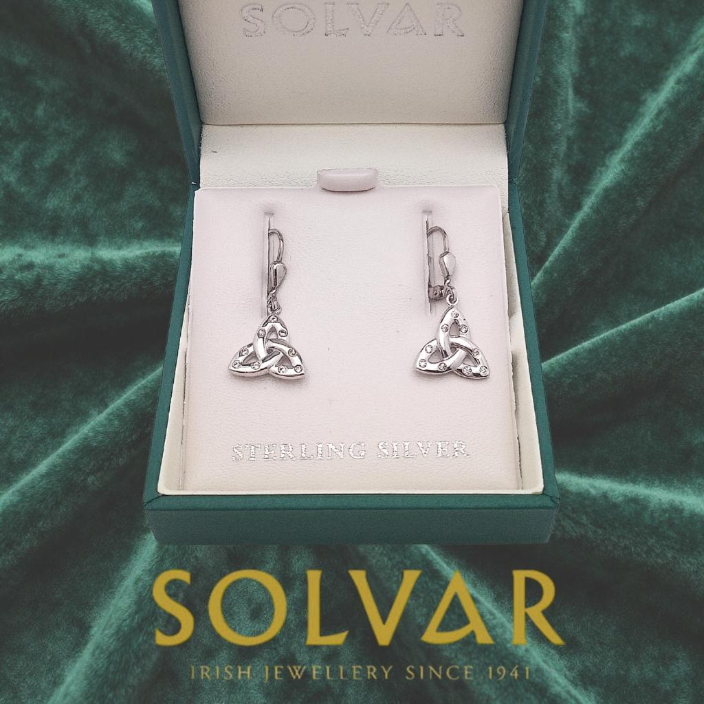 Sterling Silver Flush Set CZ Trinity Knot Drop Earrings