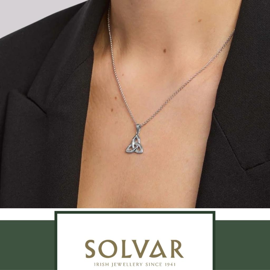 Sterling Silver Flush Set CZ Trinity Knot Necklace