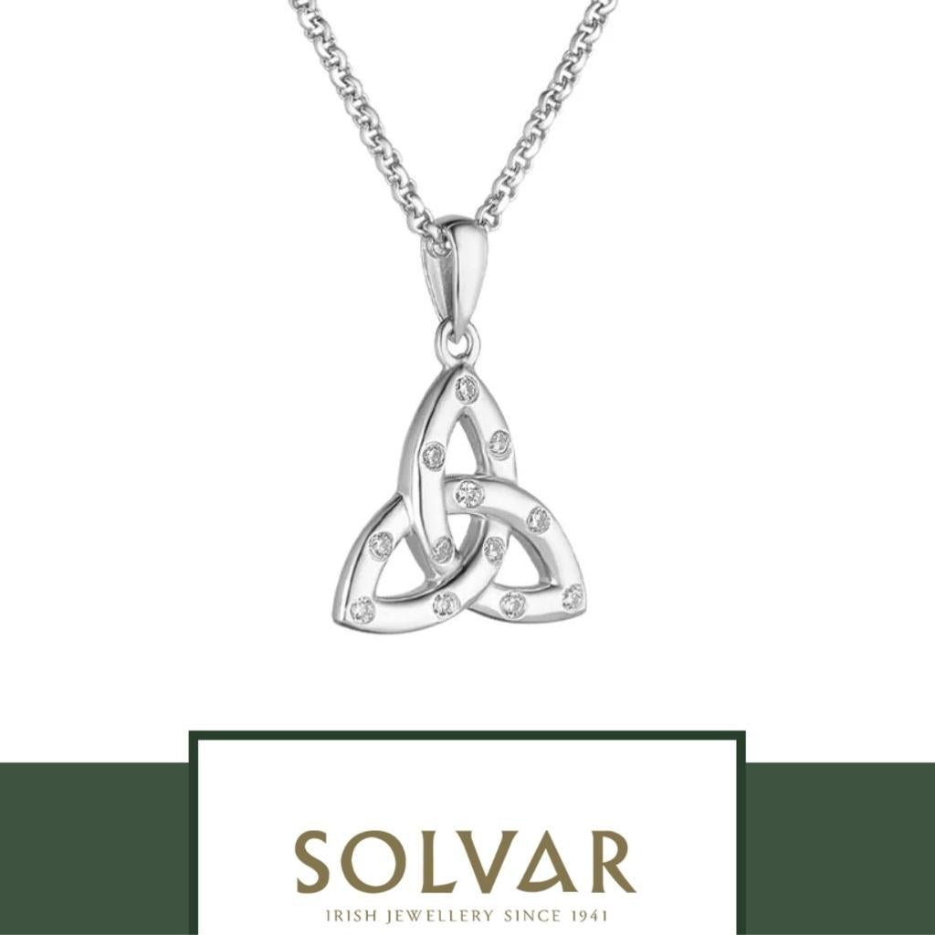 Sterling Silver Flush Set CZ Trinity Knot Necklace