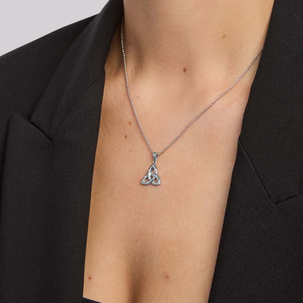 Sterling Silver Flush Set CZ Trinity Knot Necklace