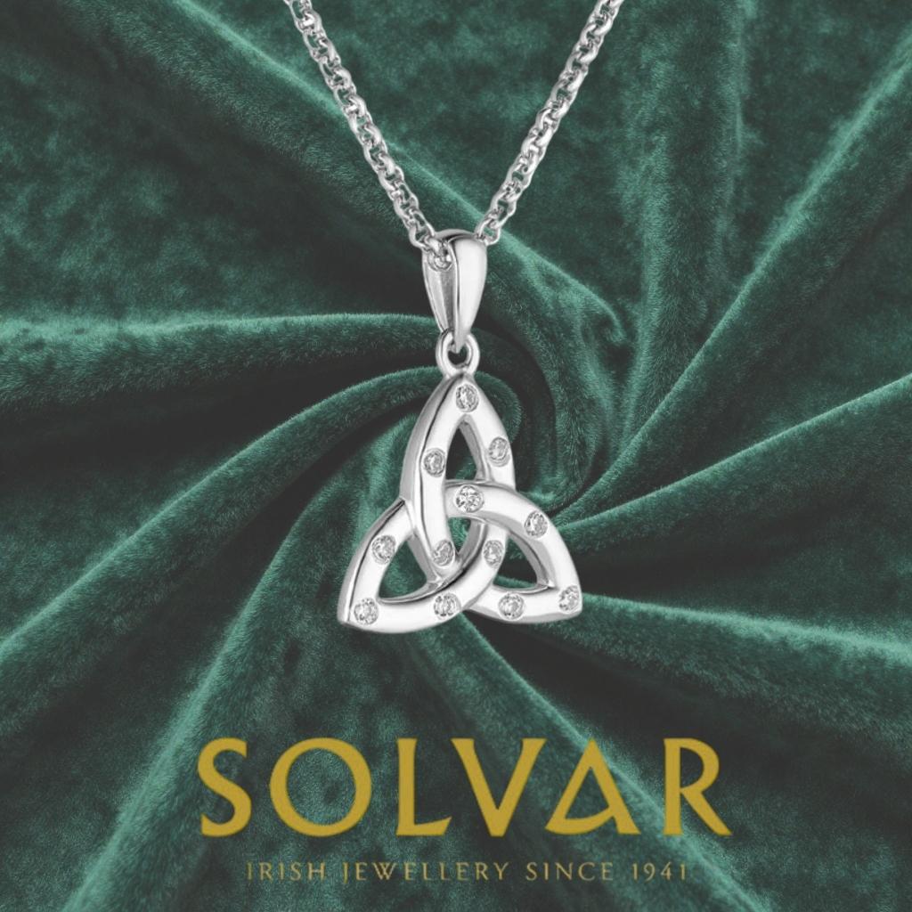 Sterling Silver Flush Set CZ Trinity Knot Necklace