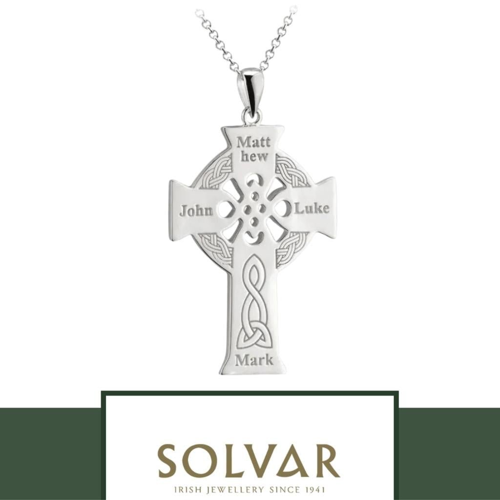 Sterling Silver Four Apostles Celtic Cross Necklace- Large