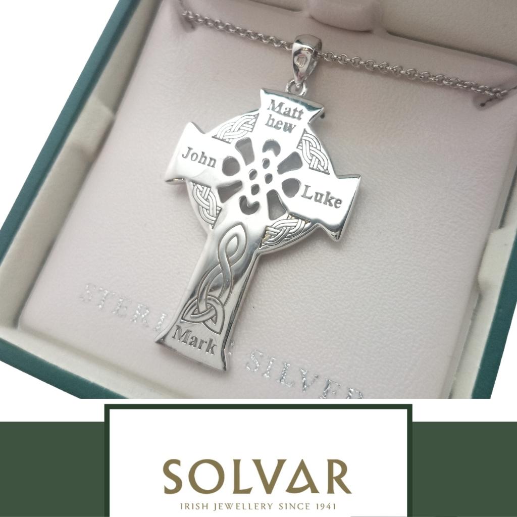 Sterling Silver Four Apostles Celtic Cross Necklace- Large
