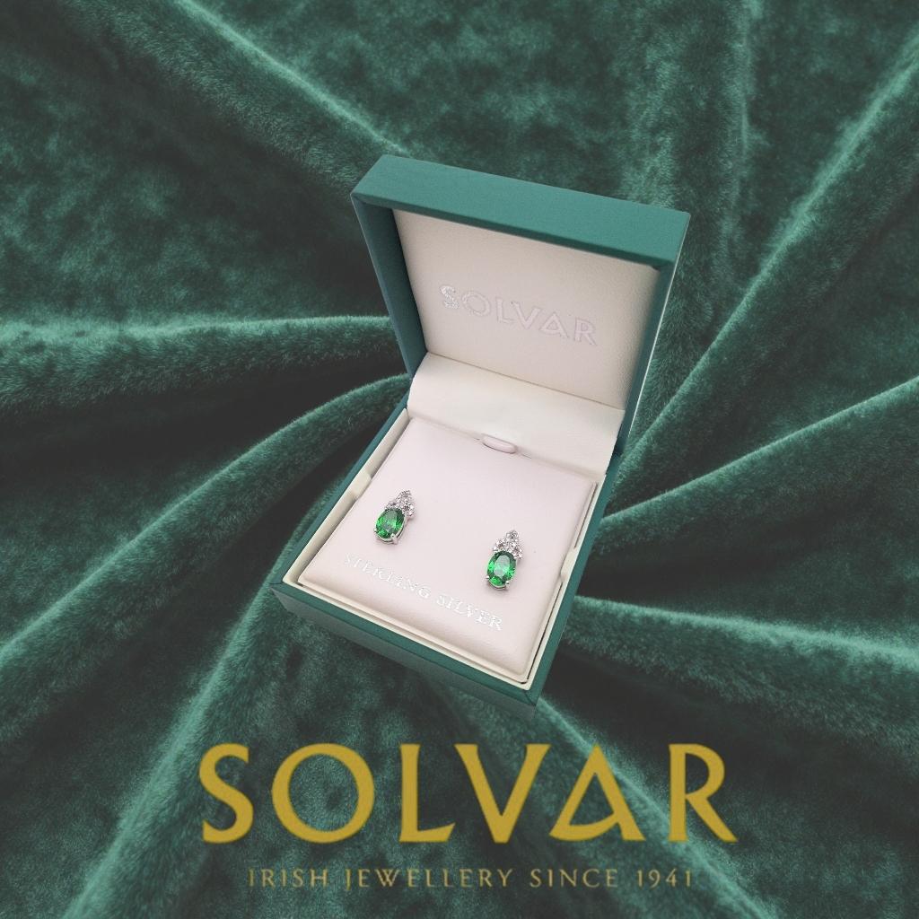 Sterling Silver Green and Clear CZ Trinity Knot Stud Earrings