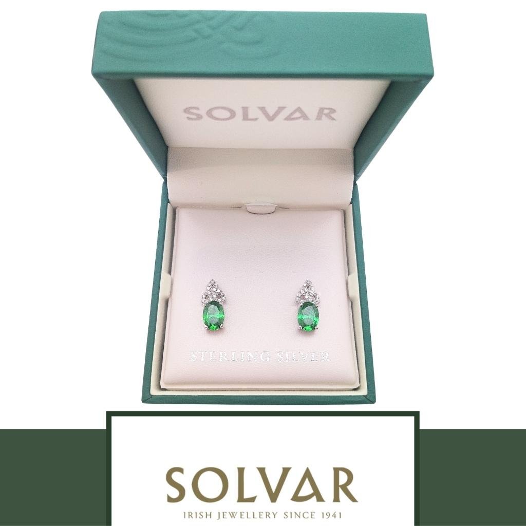 Sterling Silver Green and Clear CZ Trinity Knot Stud Earrings