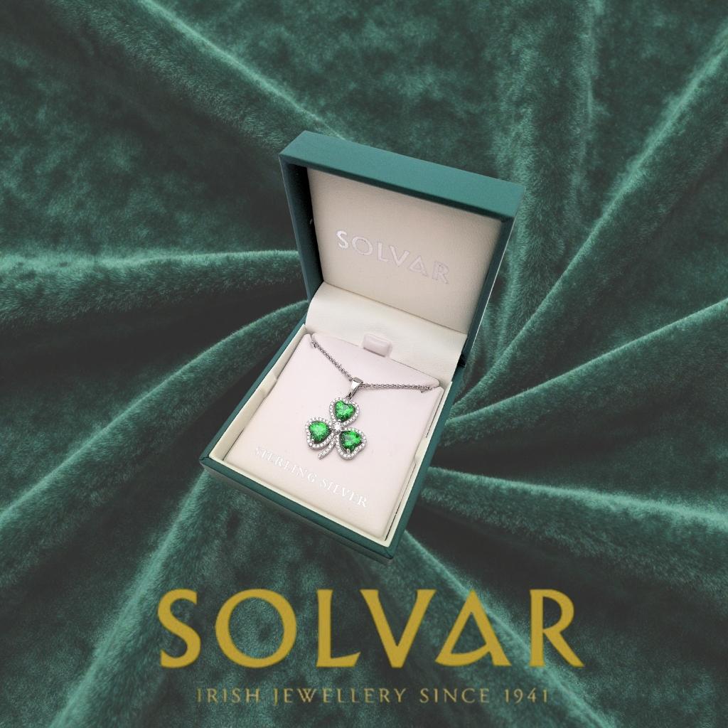Sterling Silver Green and White Cubic Zirconia Shamrock Necklace
