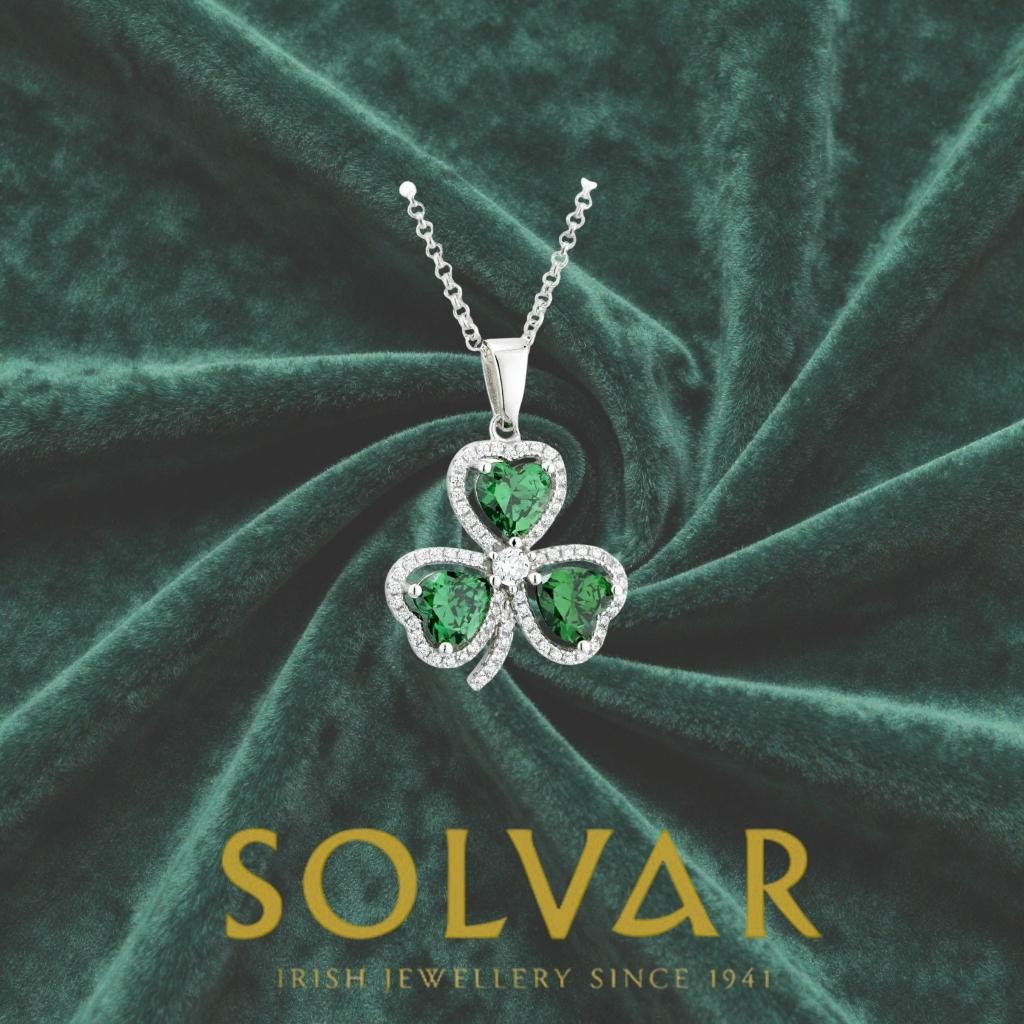 Sterling Silver Green and White Cubic Zirconia Shamrock Necklace