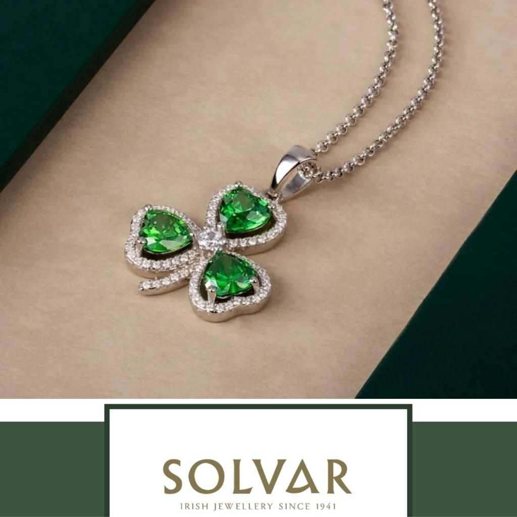 Sterling Silver Green and White Cubic Zirconia Shamrock Necklace
