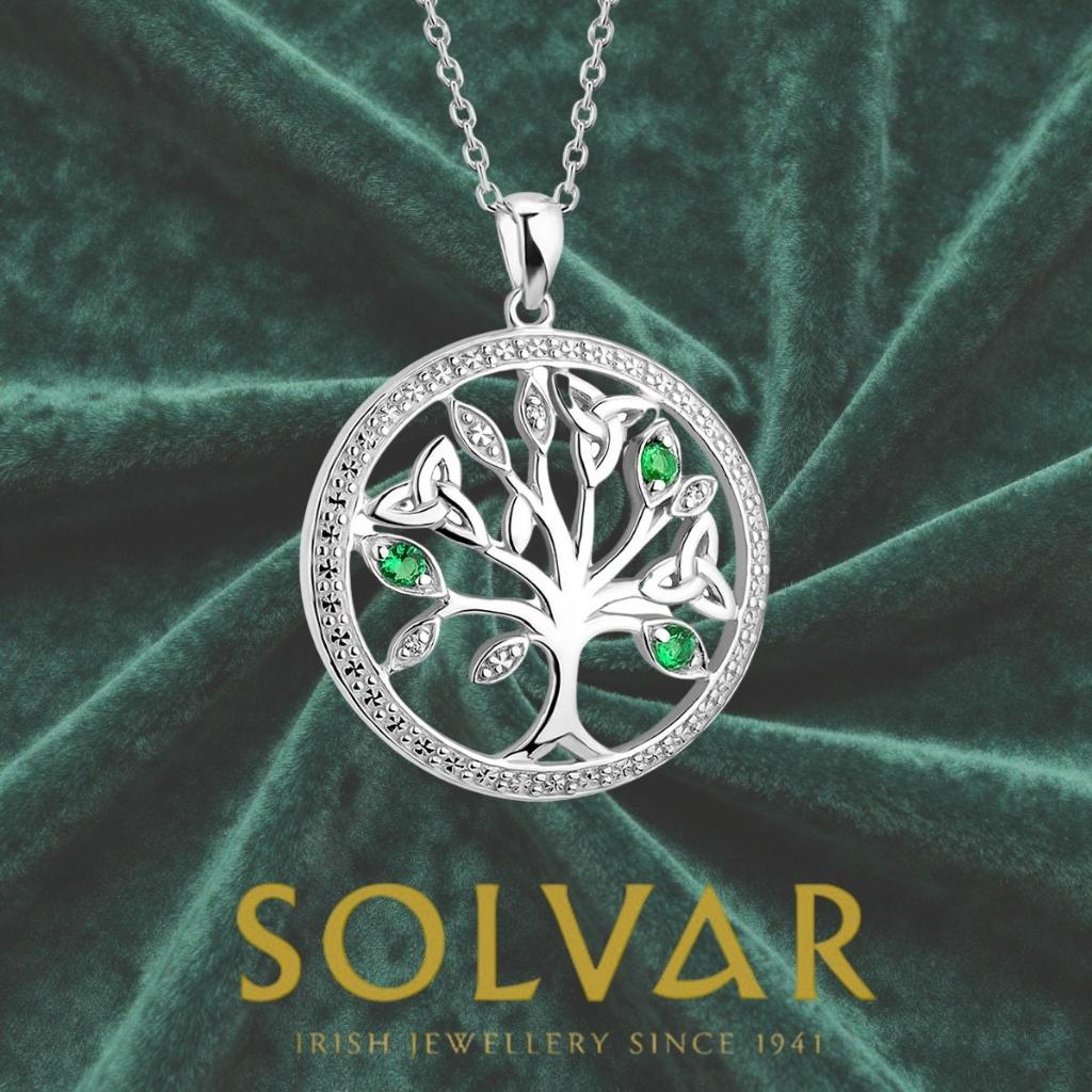 Sterling Silver Green Crystal and CZ Illusion Tree of Life Necklace