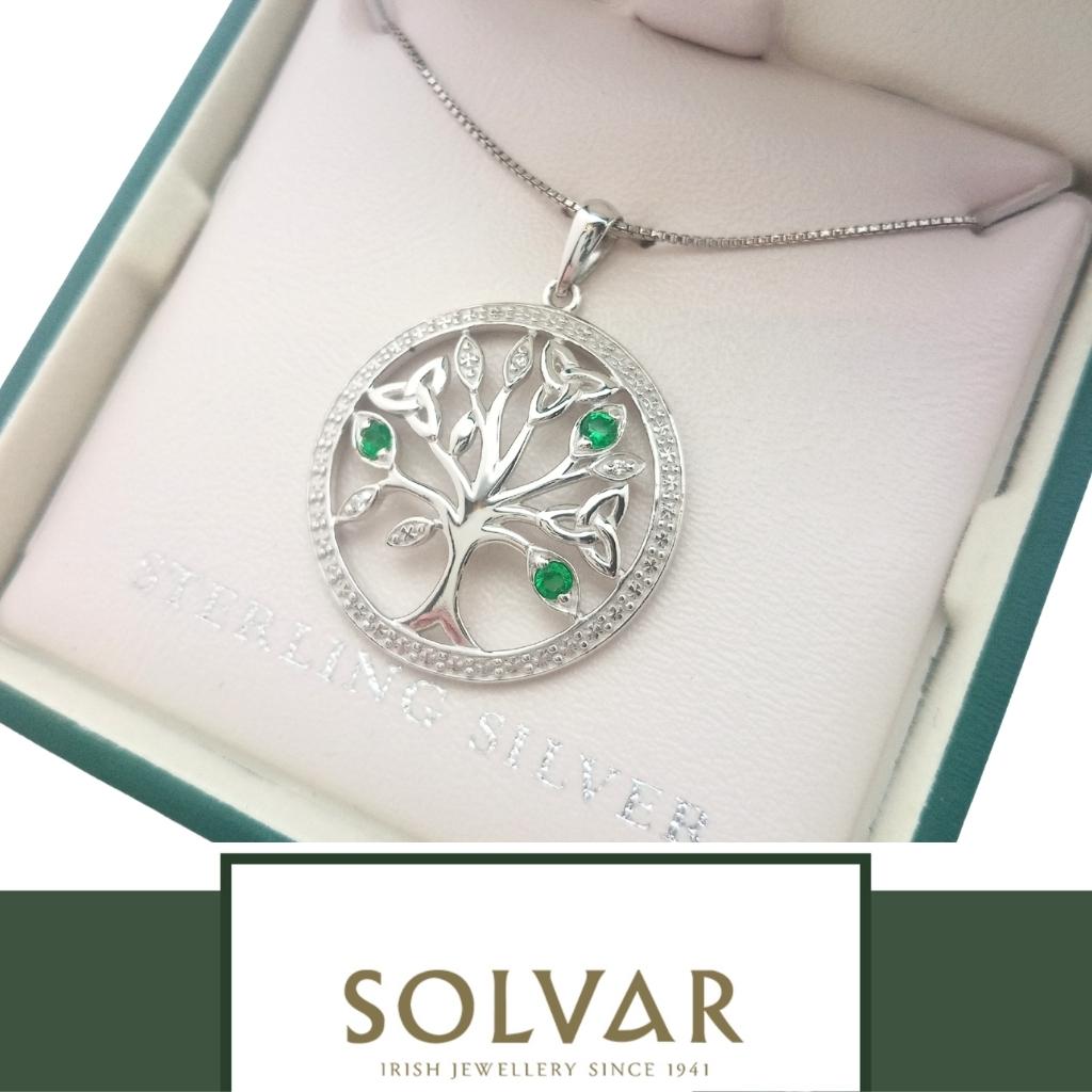 Sterling Silver Green Crystal and CZ Illusion Tree of Life Necklace