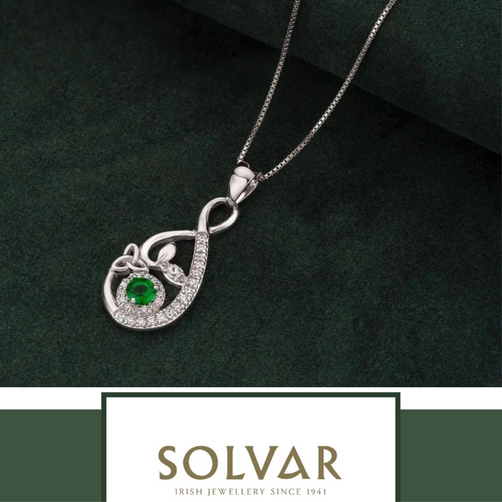 Sterling Silver Green Crystal Celtic Drop Necklace