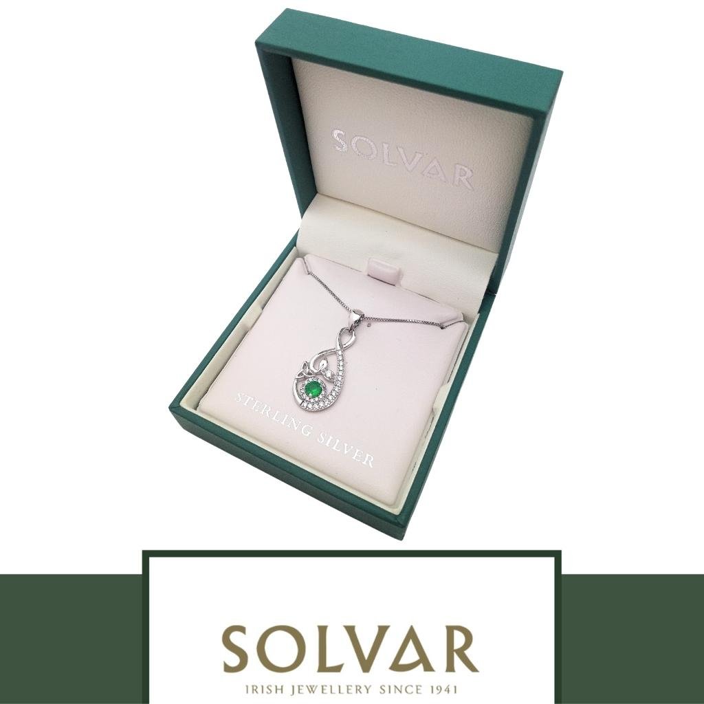 Sterling Silver Green Crystal Celtic Drop Necklace