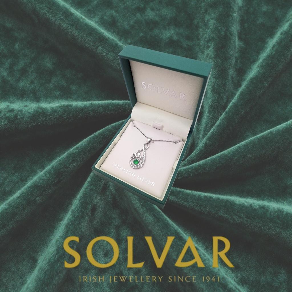 Sterling Silver Green Crystal Celtic Drop Necklace