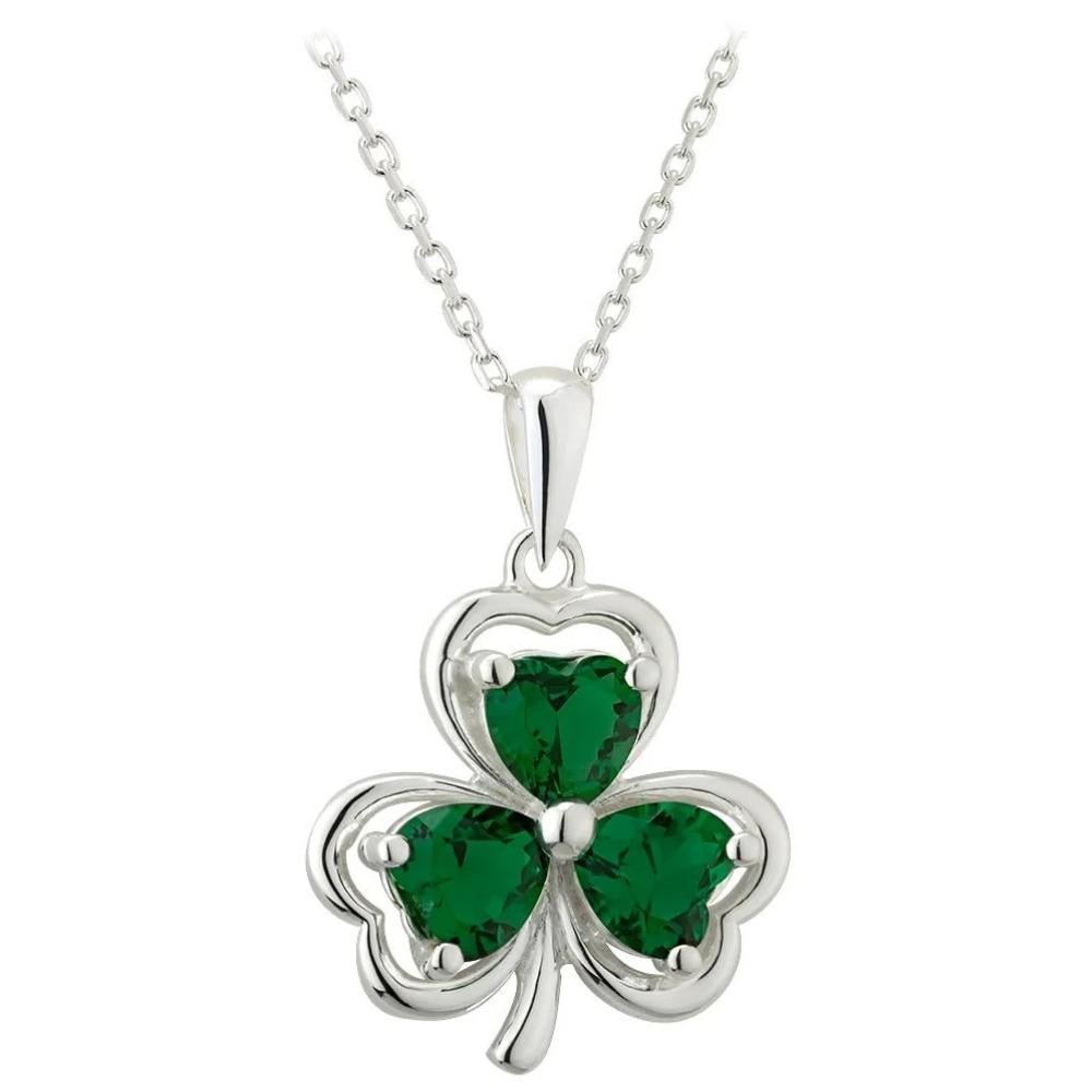 Sterling Silver Green Crystal Shamrock Necklace