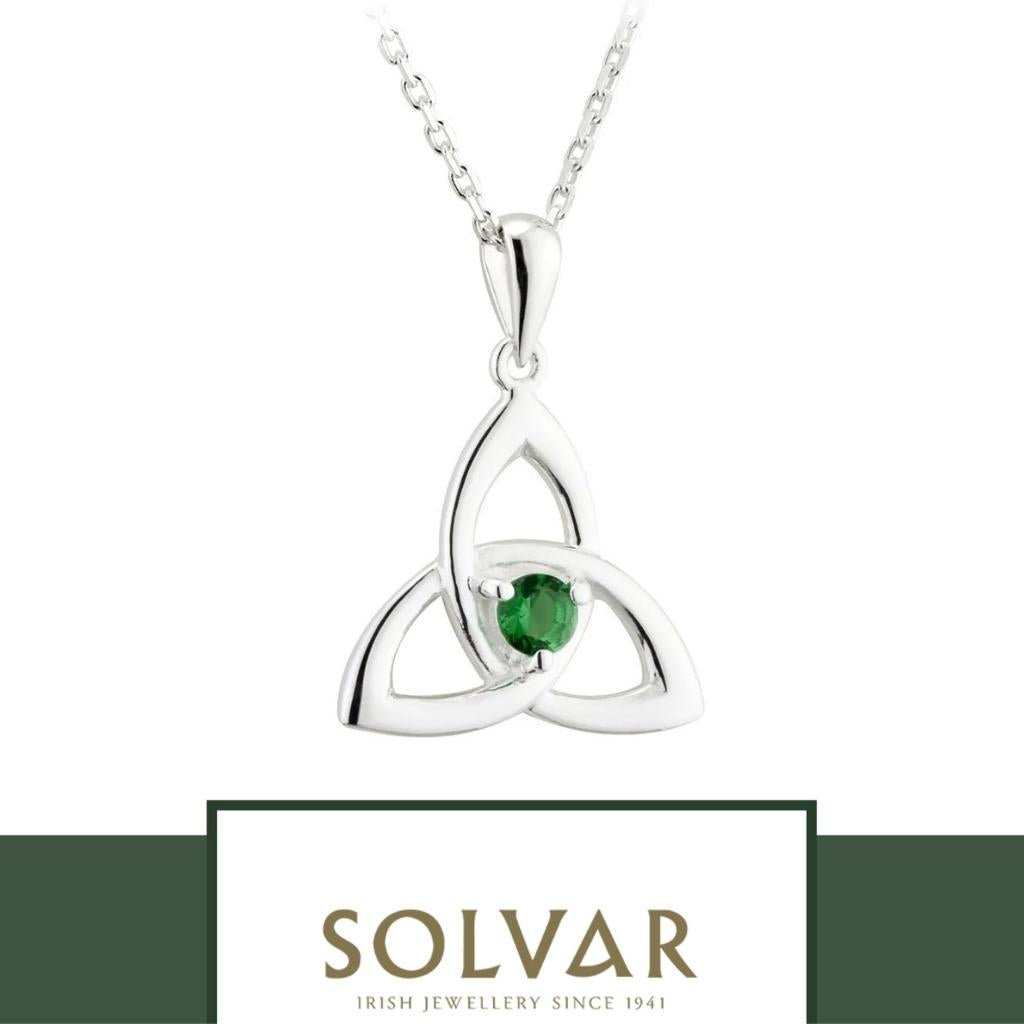 Sterling Silver Green Crystal Trinity Knot Necklace