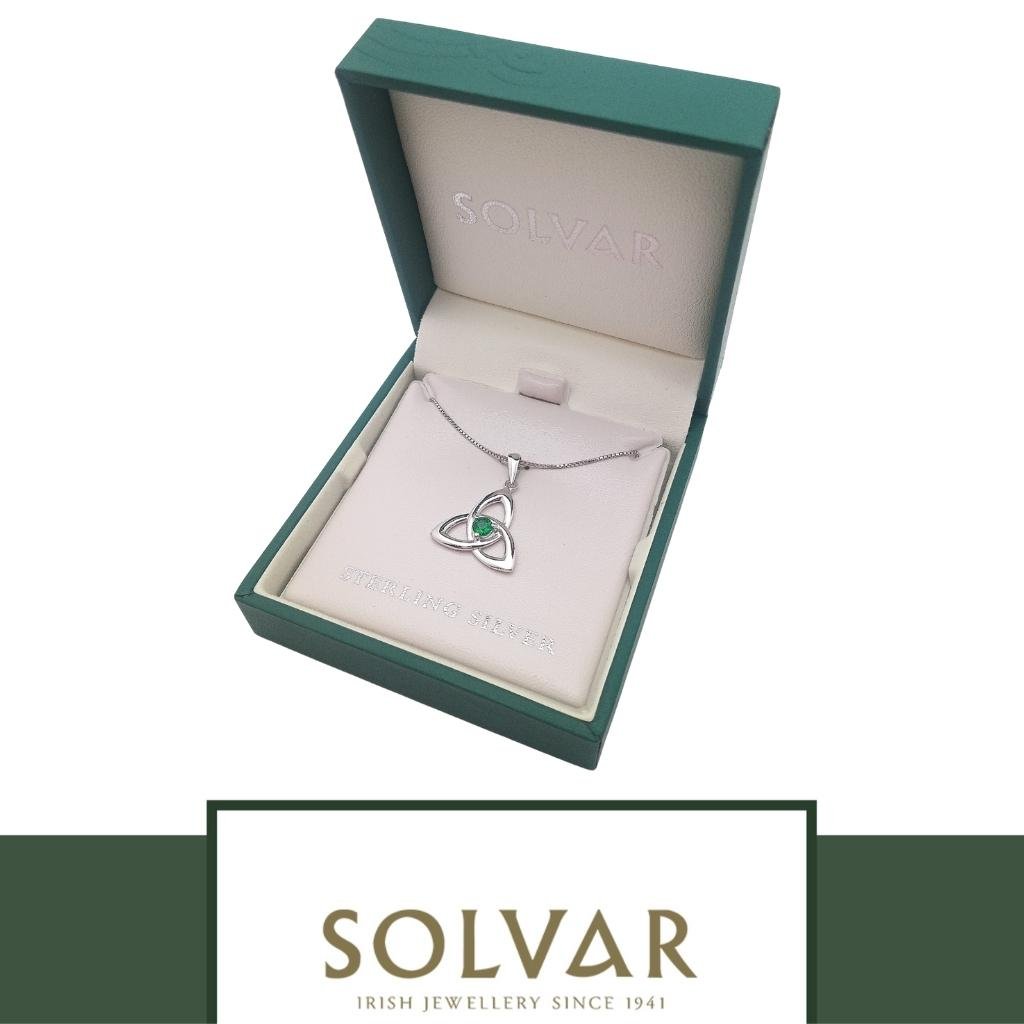Sterling Silver Green Crystal Trinity Knot Necklace