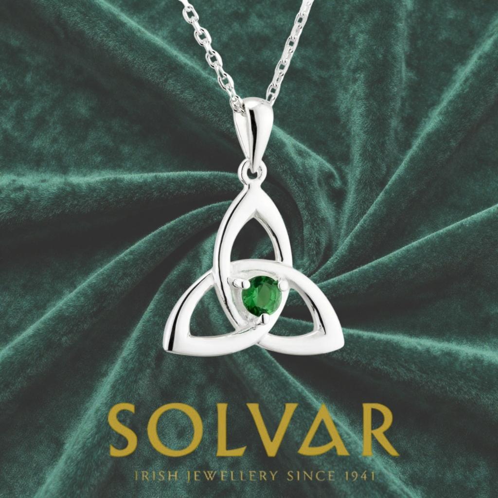 Sterling Silver Green Crystal Trinity Knot Necklace
