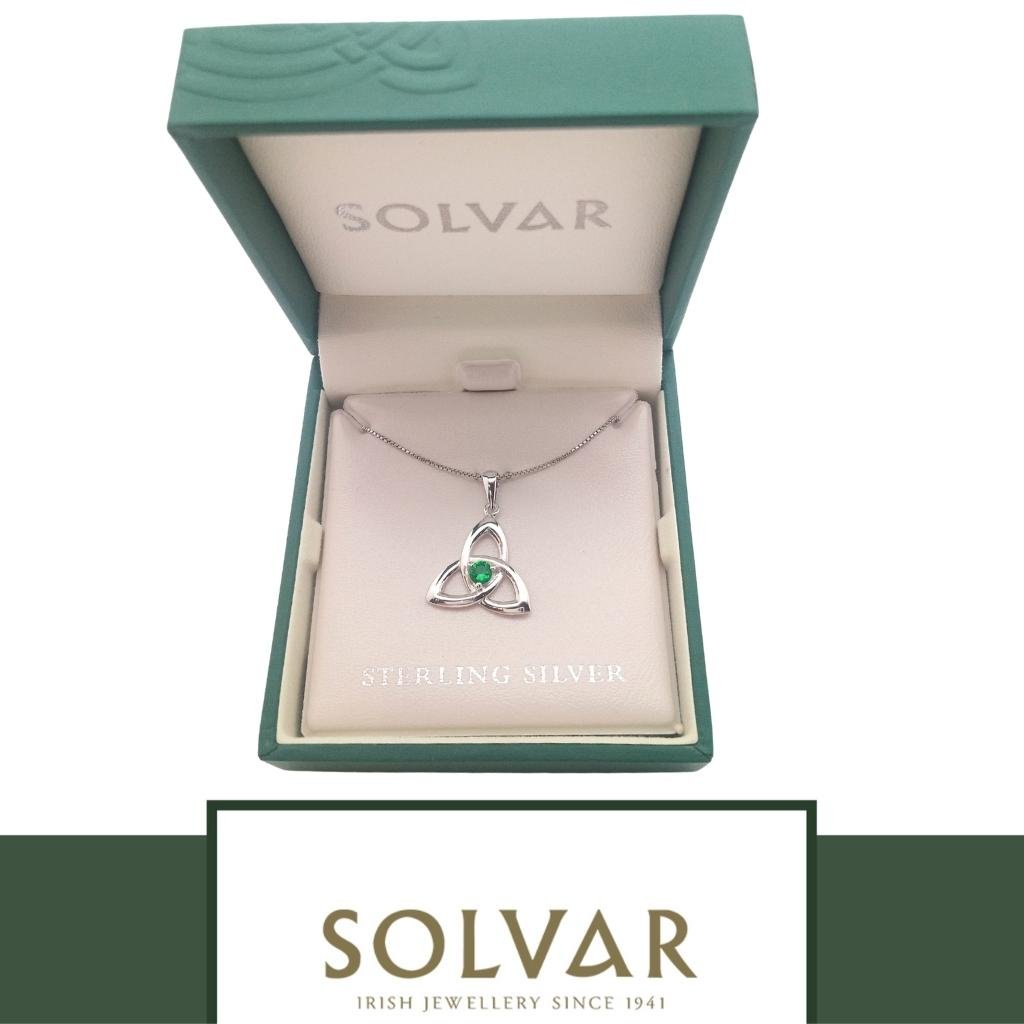 Sterling Silver Green Crystal Trinity Knot Necklace