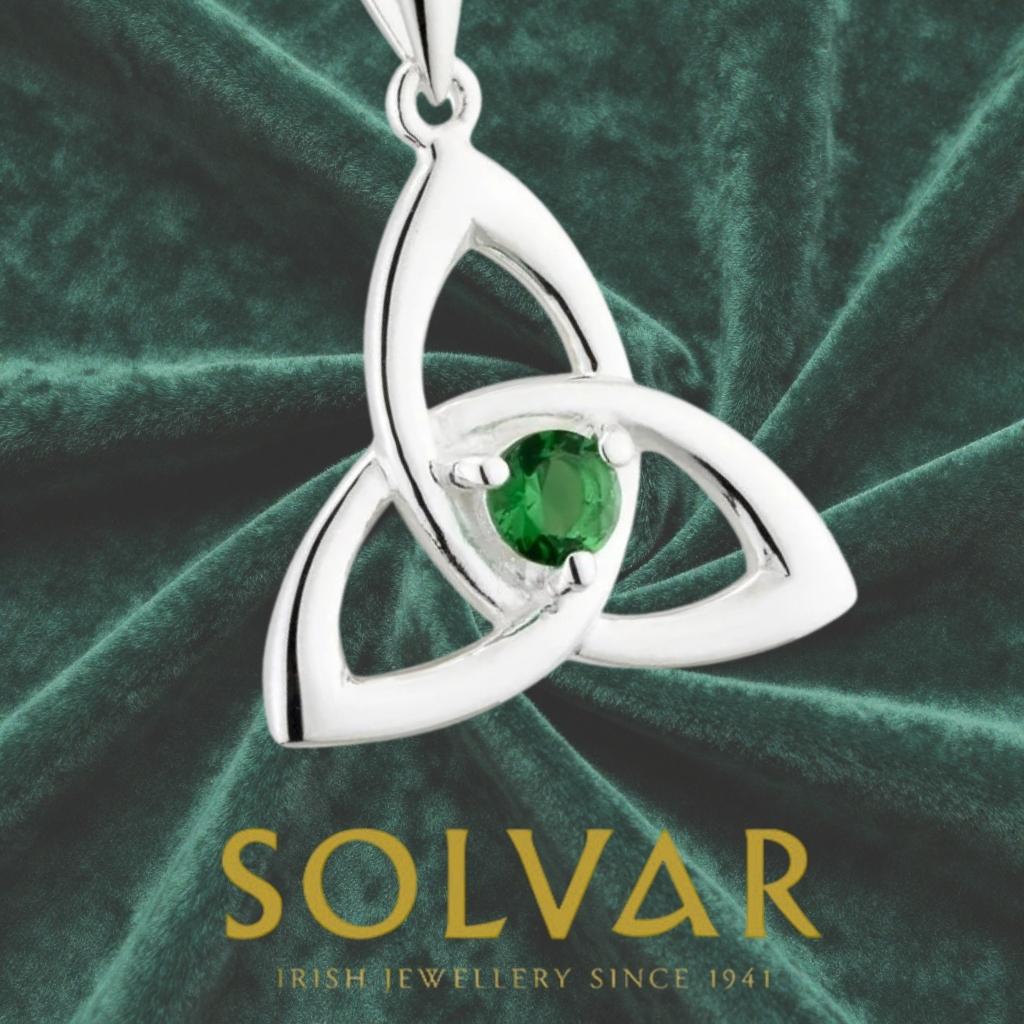 Sterling Silver Green Crystal Trinity Knot Necklace