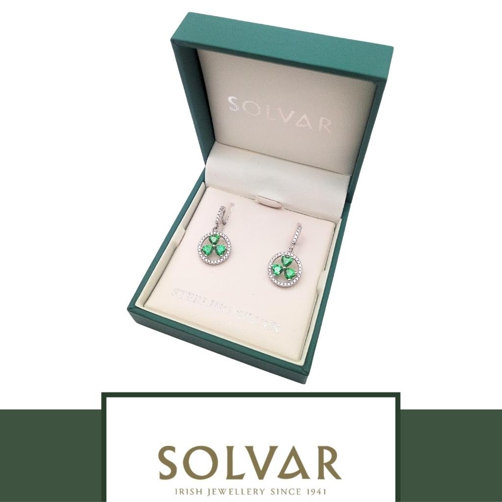 Sterling Silver Green Cubic Zirconia Shamrock Drop Earrings