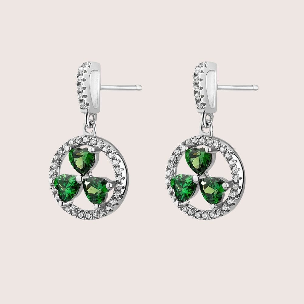 Sterling Silver Green Cubic Zirconia Shamrock Drop Earrings